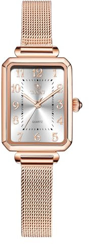 Taxau Eckige Damenuhren Edelstahl Mesh Armband Armbanduhren für Damen Rechteckig Rosegold wasserdichte Uhren Damen Quarzuhr