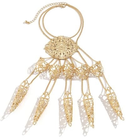 MAIGO Nail Rings - Goth Fingernail Rings, Finger Claws, Halloween False Nails, Ring Bracelet Hand Chain, Halloween Claws, Claws Cosplay Clothing Accessories, Unique Metal Nail Ring Jewellery (Gold)