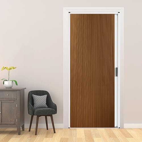 PVC Folding Door Kitchen Bathroom Concertina Accordion Folding Door Aluminum Internal Sliding Door with Lock Honeycomb Partition Door Warmth Sound Insulation Sliding Door Curtain(Brown,115 X200 CM)