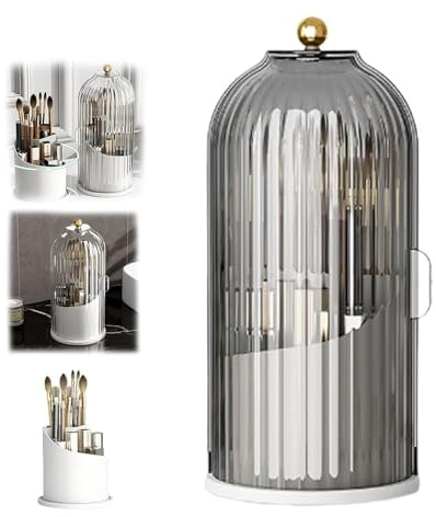 Versteckter Zahnbürstenhalter, 360 ° drehbar, wasserdicht, staubdicht, mit Schiebedeckel, Make-up-Pinsel-Organizer, Zahnbürstenhalter mit Deckel (schwarz)