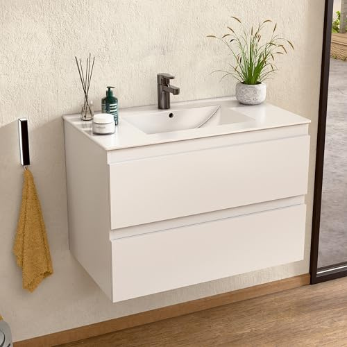 BELLOBATH Mueble Baño Suspendido 60 cm Blanco, Encimera