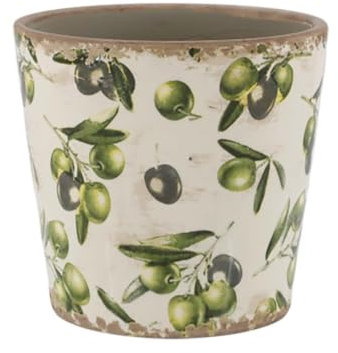 Ceramic Plant Pot with Olive Print Design Rustic Vintage Style Flower Pot Bedroom Succulent Cacti Planter Kitchen Windowsill Herb Pot Houseplant Flower Pots Frostproof Indoor/Outdoor Planter (Tapered)