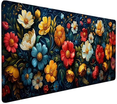 Alfombrilla Ratón XXL 700x300x3mm, Gaming Alfombrilla Ratón Flor, Alfombrilla Escritorio con Base de Goma Antideslizante, Alfombrilla Teclado y Raton, Pc Gaming Accesorios, Gamer Regalos, Blanco 6-3-9