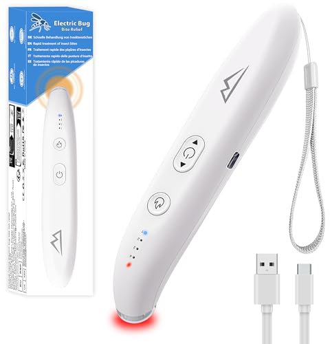 WUEAOA Insektenstichheiler USB C, Mückenstich hitzestift wiederaufladbar 500mAh akku, zur Behandlung von Insektenstichen- und bissen, lindert Juckreiz und Schwellungen, ohne chemische Stoffe (weiß)