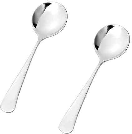 2Pcs Soup Spoons, Spoons, Easy-Clean Round Soup Spoon Set for Home Kitchen Restaurant, Stainless Steel Spoon for Celebrations, Family Dinners, Hotel, Restaurants