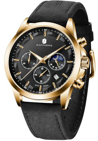 BY BENYAR Orologio Uomo Cronografo Data Display 50M Impermeabile Orologio da polso Classico Uomo Orologio da polso Orologi analogici al quarzo di lusso con banda in pelle Regalo per gli uomini