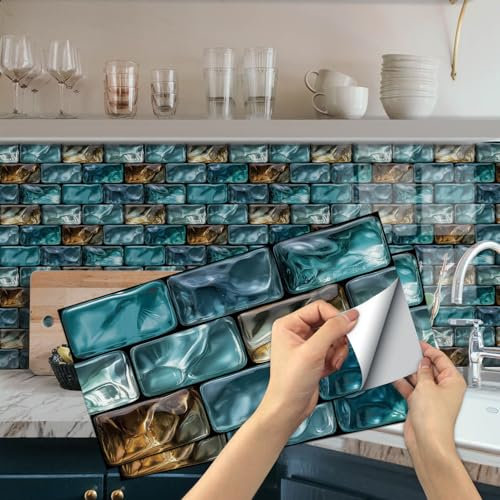 HORIWE Bricks Tile Stickers for Kitchen Bathroom Backsplash PVC Waterproof Oil Proof 12x6 DIY Self Adhesive New Wall Stickers Home Decor 16pcs