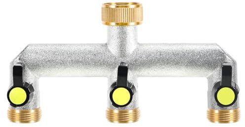 Distributore acqua a 3 vie, connettore per rubinetto, 3/4, in ottone, adattatore per tubo da giardino, regolatore del flusso d'acqua e bloccabile per sistema di irrigazione del giardino