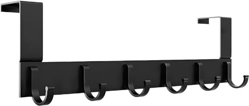 Türhaken Kleiderhaken zum Einhängen, Türgarderobe mit 6 Haken, Edelstahl Handtuchhalter Tür, Kleiderhaken Tür Innenseite für Badezimmer und Schlafzimmer, 4.5cm, Schwarz