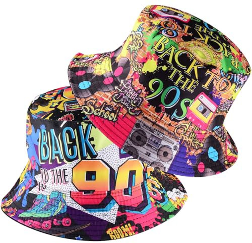 DASHUAIGE 2 Stücke Fischerhüte Bucket Hat Retro 90er Jahre Stil Modische Fischerhut Unisex Reversibel Anglerhut Doppelseitig Sonnenhut für Frauen Männer