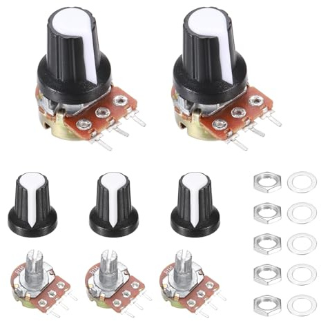 sourcing map WH-148 Potentiometer, 3-polig, B1M+/-30% Ohm, linearer Kegel, Drehpotentiometer, XH2,54, variabler Widerstand, Potentiometer mit 5 Kunststoffknöpfen für Audiogeräte, DIY-Elektronik, 5
