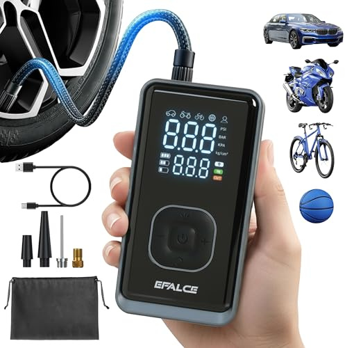 Elektrische Luftpumpe Akku Kompressor Fahrrad Auto Motorrad Ball Auto-Stopp | Kabellose Mini-Luftpumpe mit allen Ventilen, LED-Licht, wiederaufladbar, Reifenpumpe, E-Bikes, Powerbank, tragbar