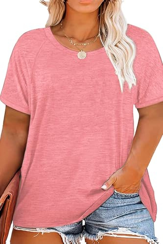 FANGJIN Womens Oversized T Shirt Baggy T Shirts Plus Size Pink Top Summer Shirts Short Sleeve Tops for Women UK Pink 3XL
