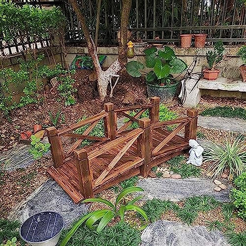 UZAMIRLEX Gartenbrücke aus Holz, Teich Holz Bogen Brücke Mit 2 Seitenschienen for Garten Landschaftsbau Stream Kanäle Tiefland