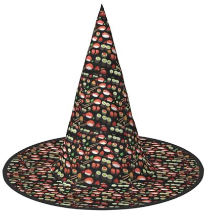OAZCVBNN Japanischer Sushi Shrimp Print Unisex Halloween Hexenhut für Karneval Cosplay Faltbare Kappe und Mottopartys