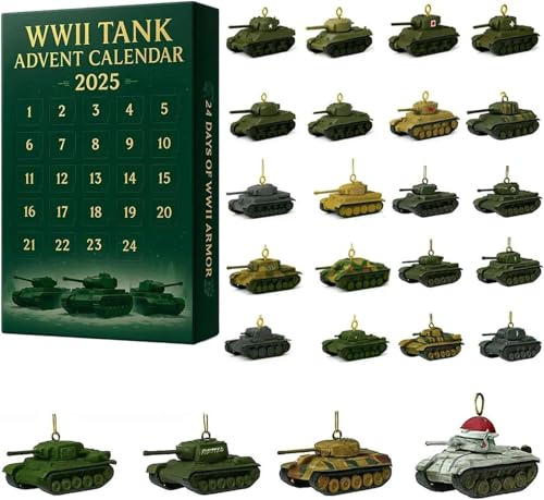 2025 WW2 Panzer-Adventskalender, Panzer-Adventskalender 2025, 24 Tage Mit 24 Legendären Panzern Weihnachts-Countdown-Kalender Für Weihnachtsbaumschmuck, Sockenfüllung