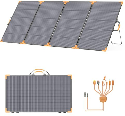 MHPOWOS Panneau solaire portable biface 400W, chargeur solaire pliable | léger 33 V pour centrales électriques, étanche IP68, avec 3 supports renforcés pour le camping