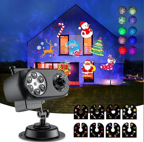 Lmozim 2-IN-1 Christmas Projector Lights Outdoor,Christmas Projector Santa with 80 Patterns Waterproof IP67 with Remote Control Christmas Decorations & Gift for Holiday Xmas Party Indoor Garden Window
