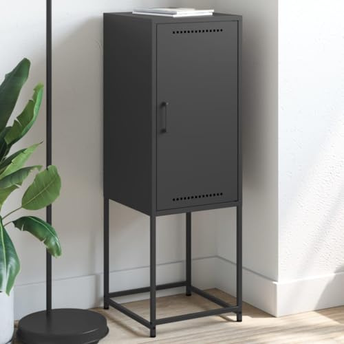 Tonture Buffet haut, noir, 36 x 39 x 107 cm, en acier robuste, pour salon, couloir, cuisine, meuble de rangement polyvalent, avec 2 compartiments, console de style industriel