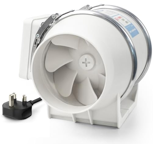 Voltset 4 Inch Inline Extractor Fan: 100mm Inline Duct Fan with UK Plug, 475 m³/h Airflow Exhaust Fan for Bathroom, Quiet Ventilation Fan for 3D Printer, Kitchen, Shower, Loft, Grow Tent, Hydroponics.