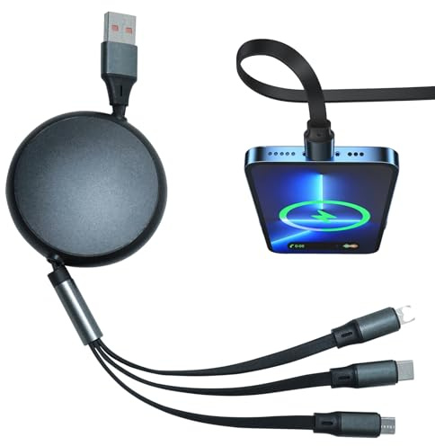 XINML Multi Fast Charger Cable Retractable 3 in 1 Charging Cable 100W, USB C to USBC+PD+Micro USB Portable Travel Chargers for Multiple Devices, Black 1.2M