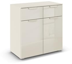 Rauch Möbel ADITIO, Kommode, Farbe Glas Beige, Breite 80 cm | Sideboard im modernen Look, 2-türig,2 Schubladen, Glasfront, Soft-Close-Funktion, für Schlafzimmer, Gästezimmer, Wohnzimmer