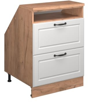 Vicco Küchenschrank für Dachschrägen R-Line, Weiß Landhaus, 60 cm mit 2 Schubladen, Schrankkorpus 60 cm Tiefe, zur freien Kombination innerhalb modularer Küchensysteme