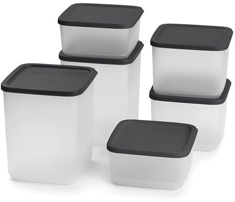 Tupperware Set 6 Boîtes Cubix - 2x650 ml, 2x1 L et 2x1,8 L | Conservation des Aliments au Réfrigérateur - Couvercles Antidérapants Empilables - Lave-Vaisselle - Qualité Pro