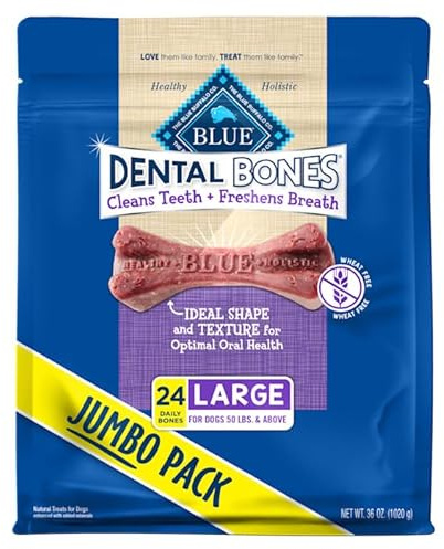 Blue Buffalo Dental Bones Large Natural Dental Chew Dog Treats Bag Jumbo Pack