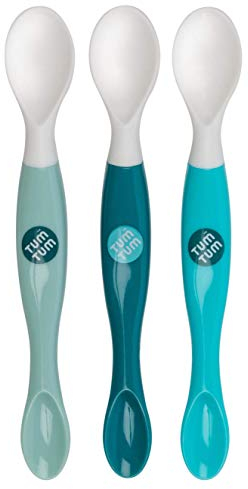 TUM TUM 3 Cuillères Bébé 1er Âge, Cuillères Bébé 2 Extrémités, Sans BPA, Lavables (Bleu)