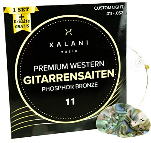 XALANI Gitarrensaiten Westerngitarre 011 I Bonus: 1 hohe E-Saite und 3 Plektren I Phosphor Bronze Saiten Set für Akustikgitarre