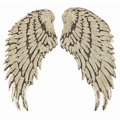 1 Paar Pailletten Engelsflügel Aufbügler DIY bestickte Applikation Bling Flügel für Jacken Stoff Dekoration Valentinstag Geschenke (Gold)
