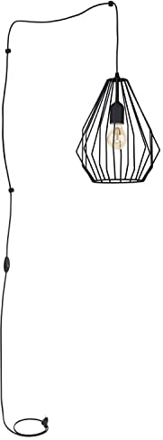 Licht-Erlebnisse Hängeleuchte Metall in Grau Wohnzimmer Esstisch B:22 cm E27 mit Stecker Draht Schirm verstellbare Pendelleuchte Esszimmer Küche
