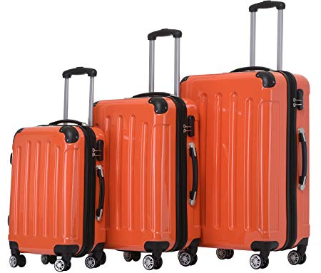 BEIBYE- 3er Kofferset Hartschalen-Koffer Reisekoffer Trolley Rollkoffer Set Reisekofferset (Orangen)
