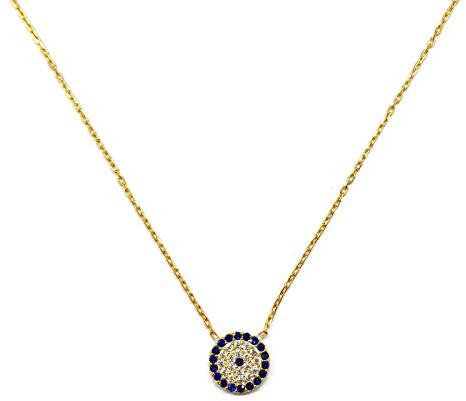MYSTIC JEWELS by Dalia- Halskette aus 925er-Sterlingsilber mit Nazar-Anhänger, rund, mit Zirkonia (Goldfarben)