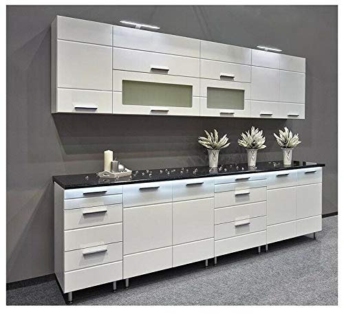 naka24 NEU hochwertige Küche 260cm Küchenzeile Fresh MDF Weiss Hochglanz Soft-Close