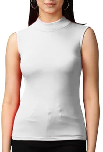 BODYWEAR LTD - New Ladies Turtle Neck Sleeveless Stretch Plain Polo Top Womens Jumper – Casual Wear – Roll Neck – Summer Wear (White, UK Size M/L)