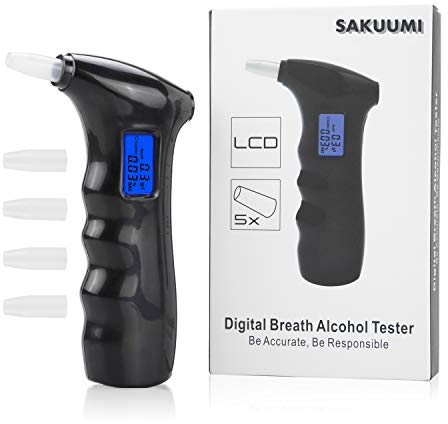 SAKUUMI Breathalyzer, Portable Alcohol Breath Tester with LCD Display Digital Fast, High Accuracy Alcohol Detector with 5Pcs Mouthpieces