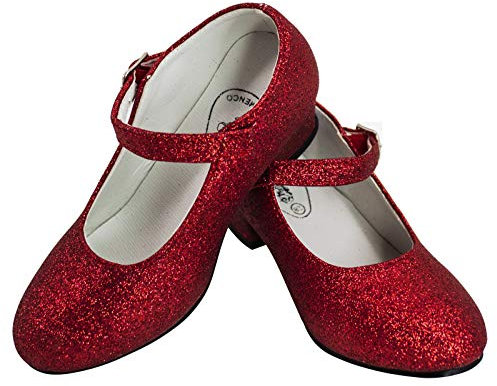 Gojoy shop- Zapato con Tacón de Danza Baile Flamenco o Sevillanas para Niña y Mujer,Contiene : Zapato con Tacón y Mochila de Cuerdas. 5 Colores Disponibles (P-Rojo, 28)