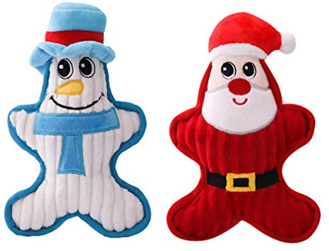 2pcs Christmas Dog Squeaky Toys Santa Snowman Chew Toys Puppy Plush Toy Funny Dog Toys Squeaky Toys for Small Medium Dog Pets