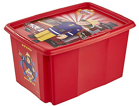keeeper Feuerwehrmann Sam Aufbewahrungsbox mit Deckel, Dreh- und stapelbar, Für Kinder, 45 l, Paulina, Kirsch-Rot