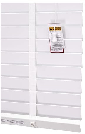 Funky Gadgets Faux Wood Blinds Window Wooden Venetian Blinds 50mm Horizontal Slats with White Silver/Grey Tape Trimmable, Child Safe (White, W90cmxL213cm)