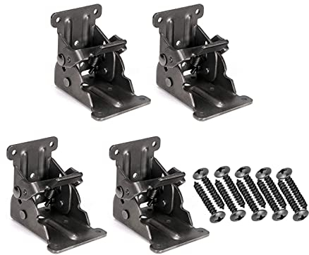 LIKERAINY Klappbar Scharnier Faltbare Verriegelung Klapptischbeschlag Klappbeschlag Klappkonsole für Tischbeine Bänke Bett Füße aus Verzinktem Eisen mit Dunkelbronze 4 Stück