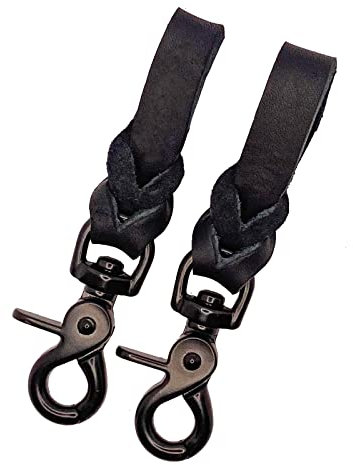 Steigbügelhalter aus Fettleder, geflochten (Schwarz, Schwarz-Matt)