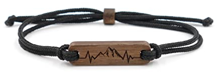 WALDHERZ Holz Armband Berge Herzschlag aus Walnussholz | Rückseite personalisierbar | handgefertigt in Deutschland | nachhaltig und vegan