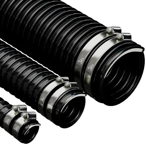 Manguera flexible de PVC corrugado negro de 50 mm x 10 metros con 2 clips de tubo
