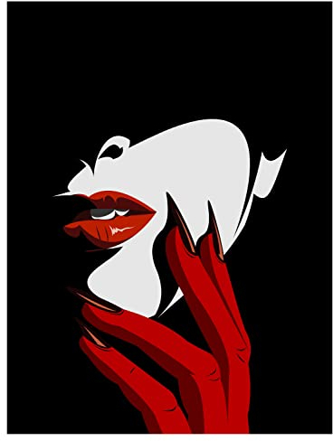 wandmotiv24 Deko Wandbild aus Acrylglas, Größe 80x60cm, Hochformat, Frau im Comic Stil, Schwarz, Rot, Weiß, Lippen, Spotlight, Bild, Dekoration Wohnung modern, Acryl, Wanddeko Schlafzimmer M0158