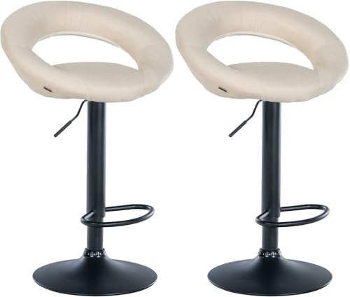 CLP 2er Set Barhocker Olinda Stoffbezug I Barstühle höhenverstellbar und drehbar I Thekenhocker mit Rückenlehnen, Farbe:Creme, Gestell Farbe:schwarz
