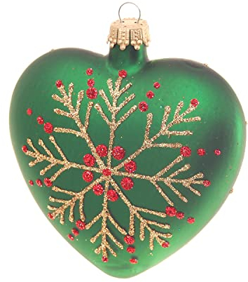 Krebs Glas Lauscha - Weihnachtsdekoration/Christbaumschmuck aus Glas - Weihnachtsanhänger - Motiv: Herz Grün - 2 Stück - Größe: ca. 9 cm
