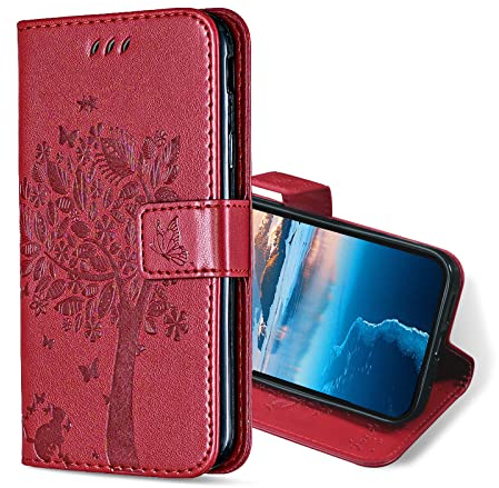 KANVOOS Handyhülle für Samsung Galaxy S10 Hülle, PU Leder Schutzhülle mit Kartenfach, Flip Case Klappbar Stoßfeste Hülle für Samsung S10 (Rot)
